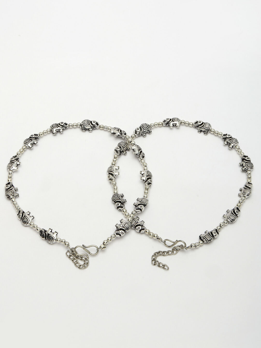NVR Women's Set of 2 Silver-Plated Elephant Design Anklets