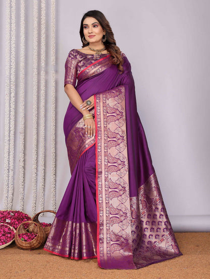 Joban Fashion Magenta Woven Banarasi Silk Sarees
