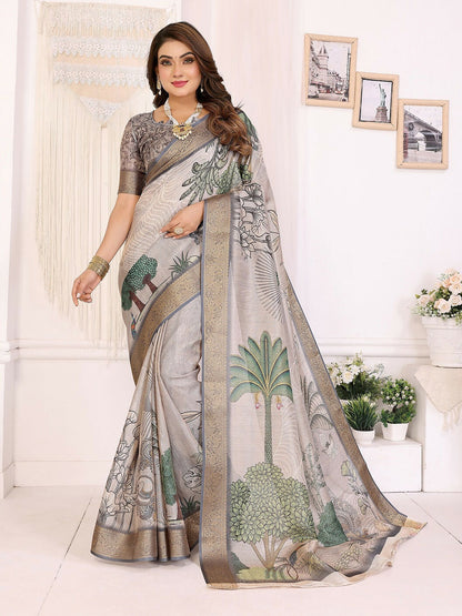 Joban Fashion Mutlicolor Art Print pattern Banarasi Silk Sarees