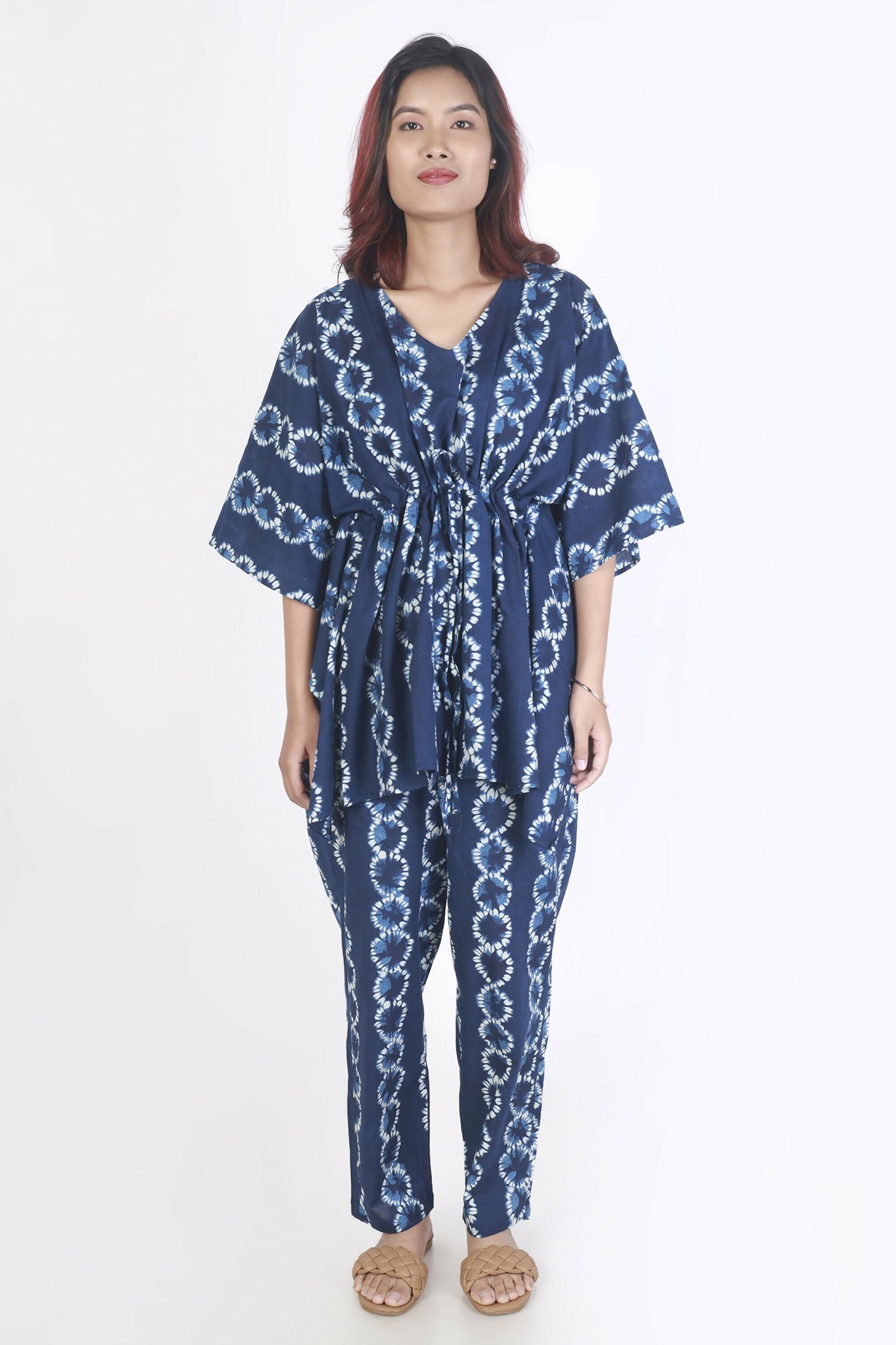 Breathables Women’S Loungewear Kaftan Cotton Blue Abstract Print Co-Ord Set