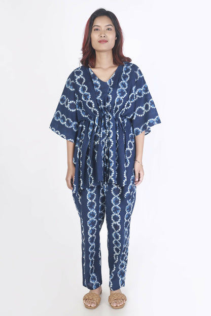 Breathables Women’S Loungewear Kaftan Cotton Blue Abstract Print Co-Ord Set
