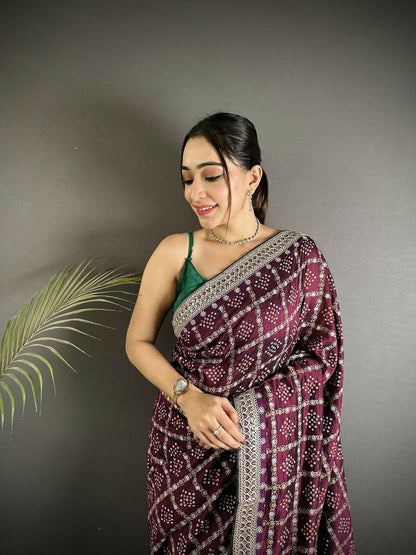 Joban Fashion Wine Bandhej Bandhani Vichitra Silk Bandhani Prints Saree
