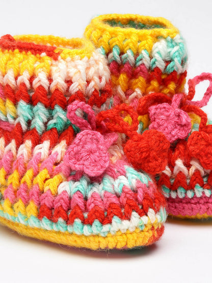 Chutput Kids Woollen Hand Knitted Self Desgin Detailed Booties - Multi