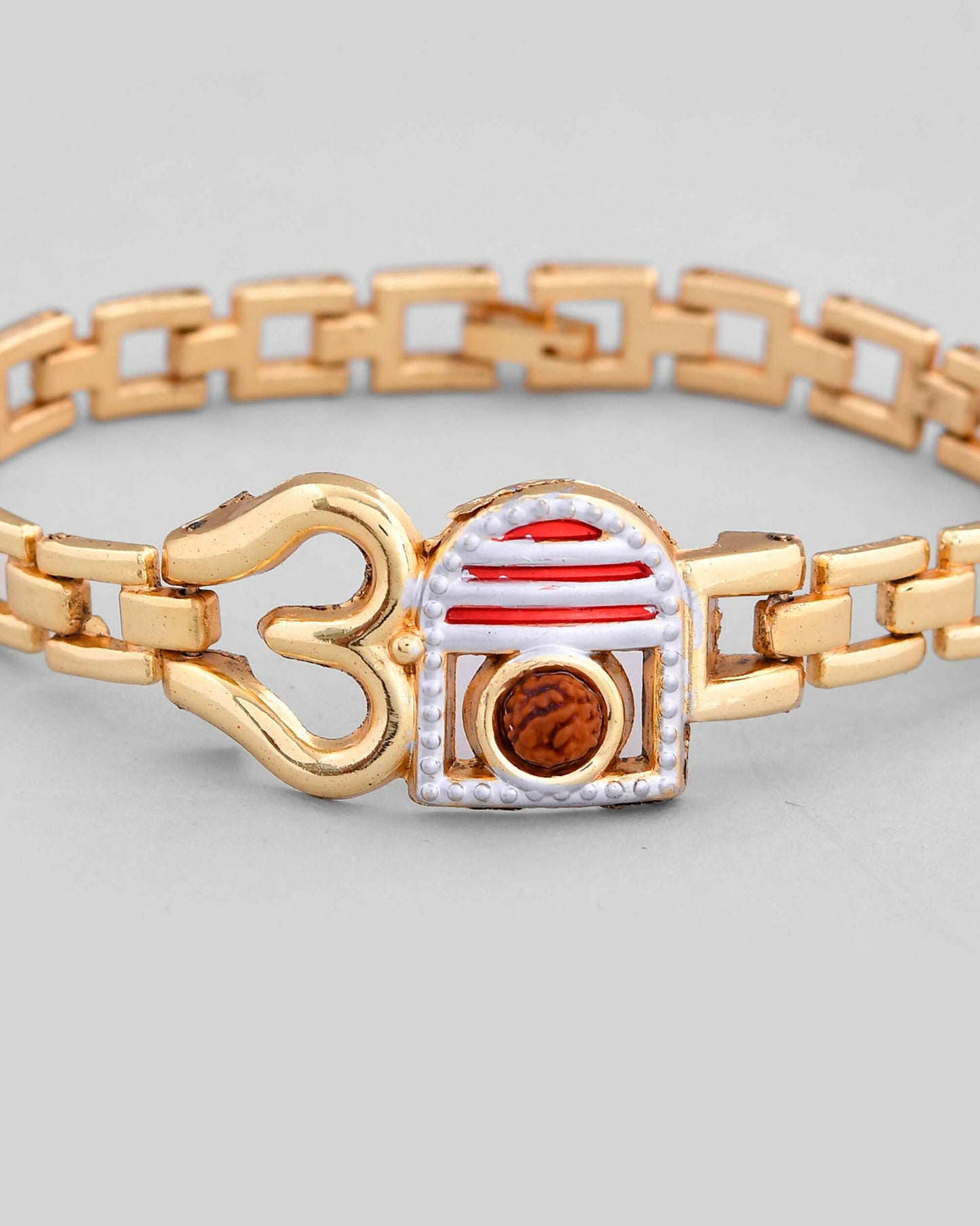 VOJ Gold-Polished Rudraksh Om Bracelet