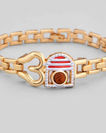 VOJ Gold-Polished Rudraksh Om Bracelet