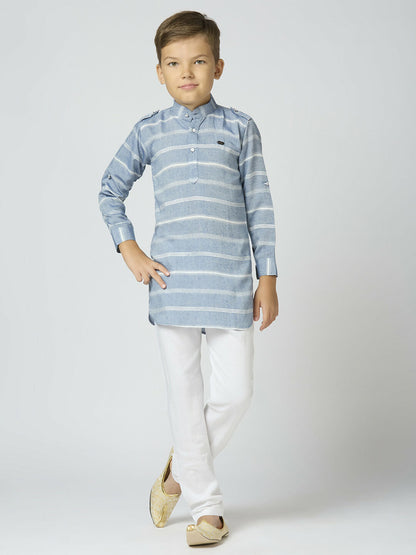 Joban Fashion Kids Island Full Sleeves Cotton Kurta and Pyjama Set with Strip - Blue