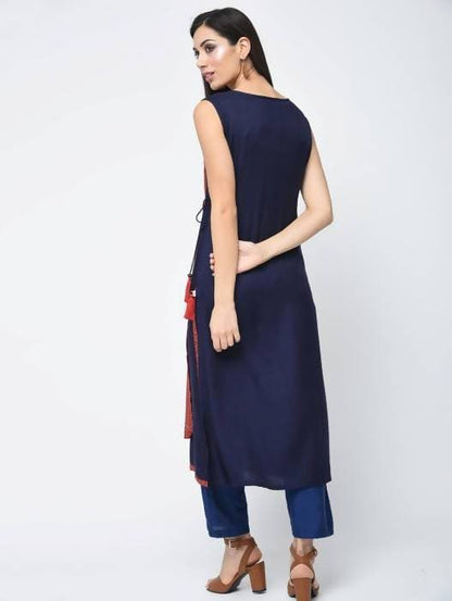 Aniyah Rayon Block Printed Layered Kurta In Red (AN-120K)