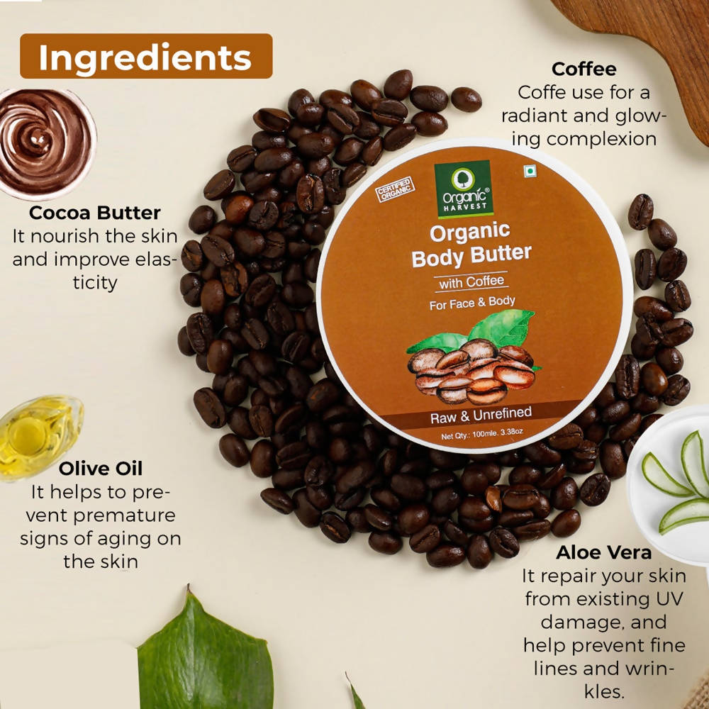 Organic Harvest Organic Body Butter With Coffee For Face & Body - 100 gms