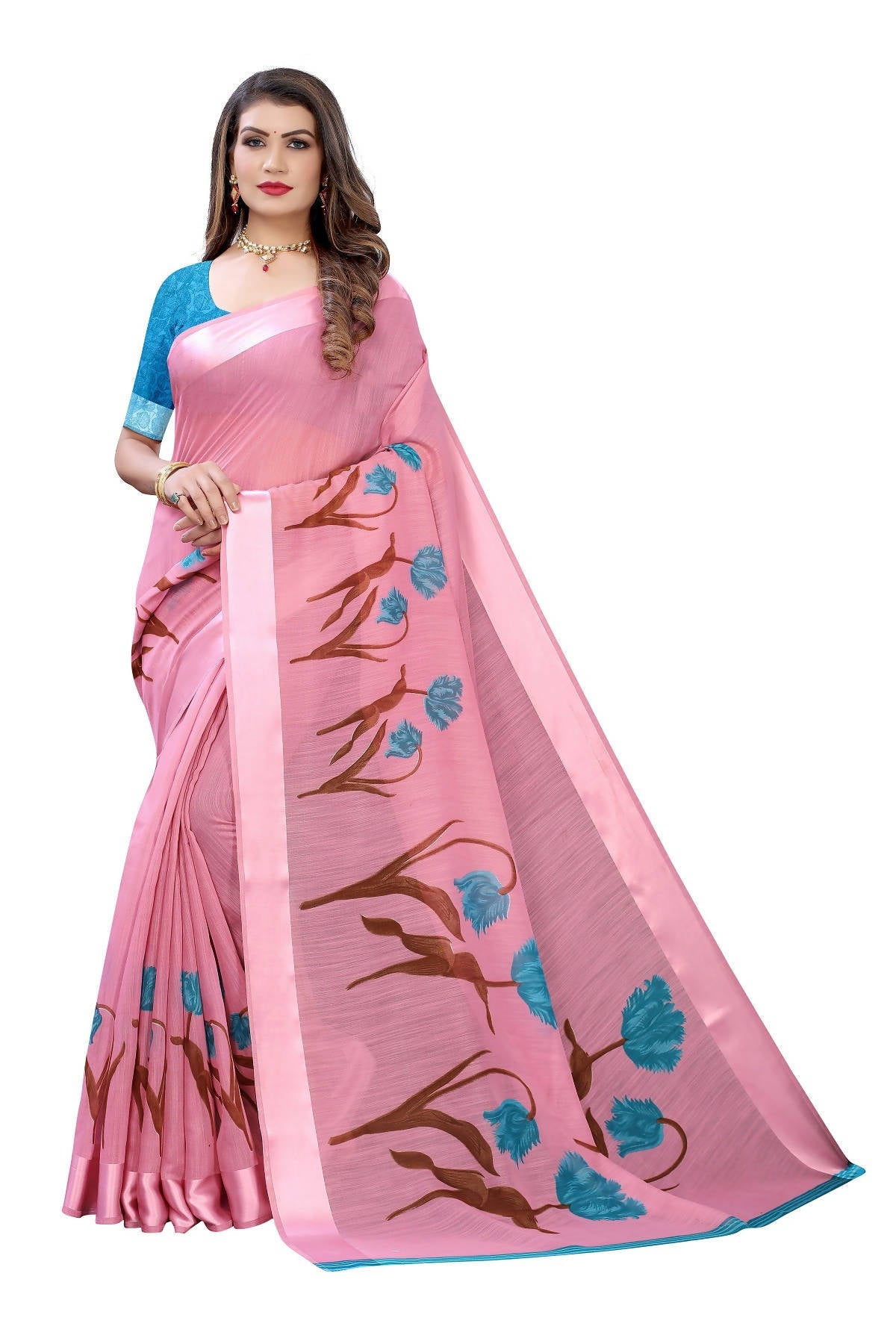 Vamika Pink Linen Satin Patta Saree (VANI PINK)