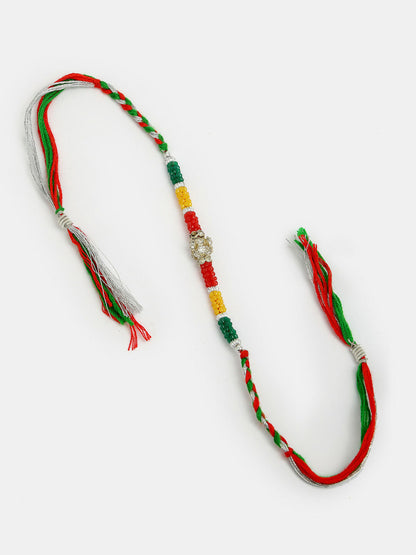 NVR Women & Men Set of 4 Multicolor Artificial stone and beads Rakhi With Roli Chawal