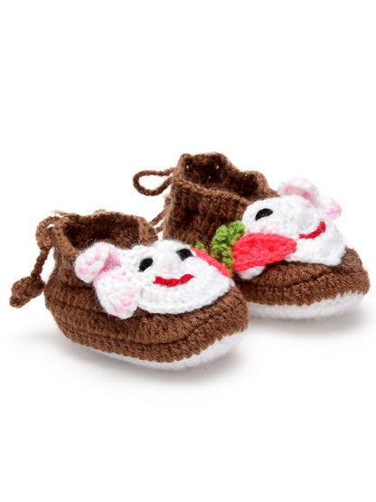 Chutput Kids Woollen Hand Knitted Self Desgin Booties - Brown