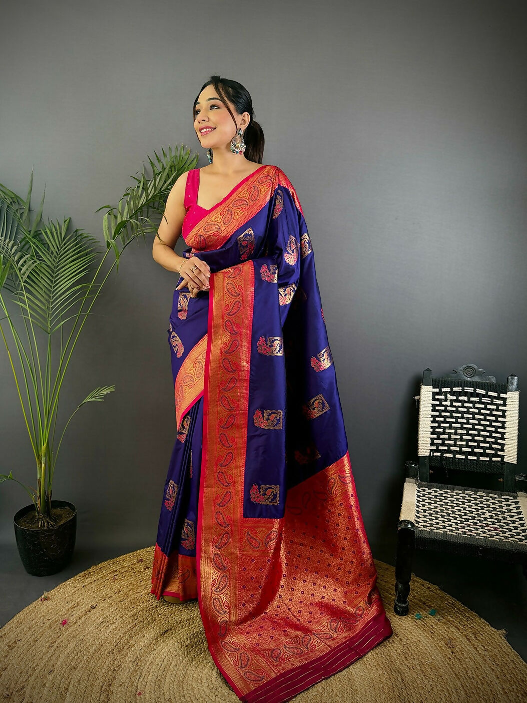 Joban Fashion Maroon Peacock Banarasi Silk Sarees