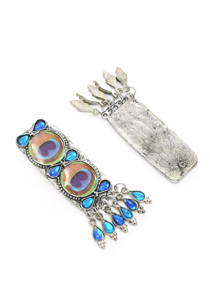 Mominos Fashion Johar Kamal Oxidised Silver-Plated Brass Finish Peacock Wings Choker For Women