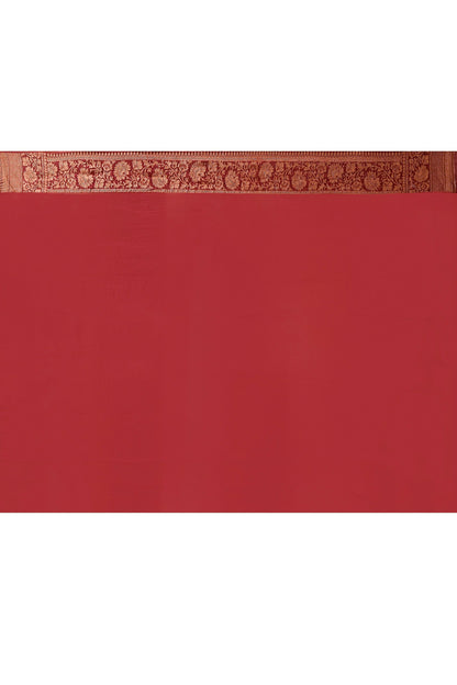 Joban Fashion Dark Pink Crepe Chiffon Pure Handloom Banarasi Silk Saree