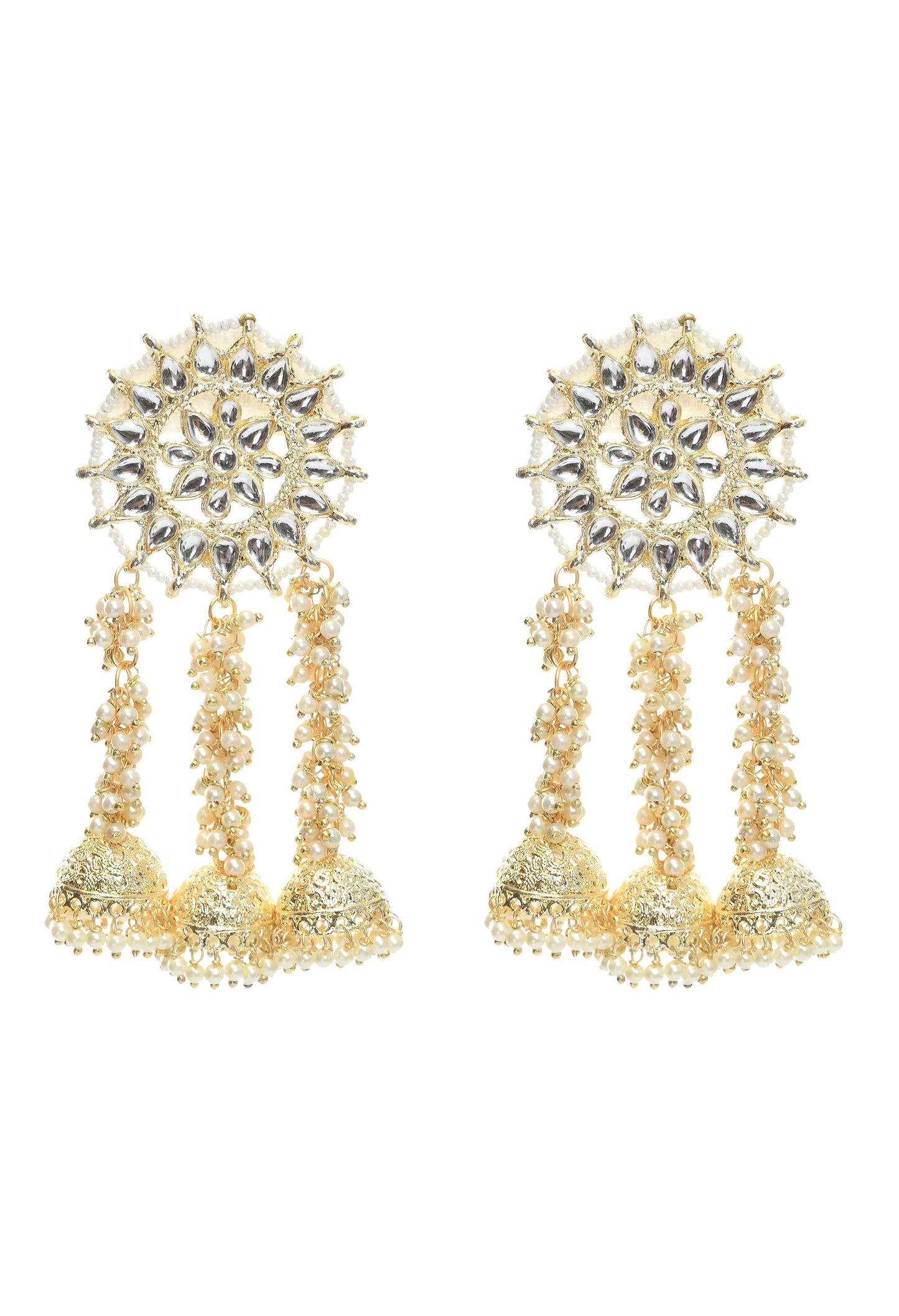 Mominos Fashion Johar Kamal Golden Plated Earrings With Kundan & Pearls