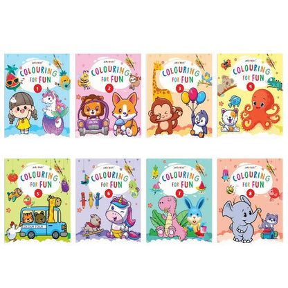 Jolly Kids Colouring for Fun Books For Kids Set of 8| Each Book 64 Images| Colouring & Painting Books| Ages 3 - 8 Year