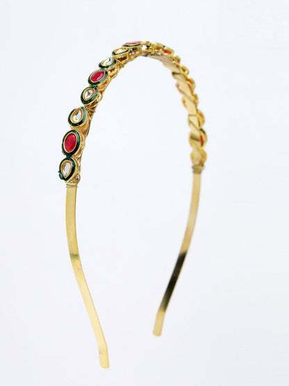 NVR Women's Multi colour Kundan Gold-Polished Embellished Hairband