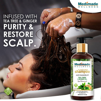 Medimade Wellness Flakes Free Anti Dandruff Shampoo with Tea Tree and Ginger Oil