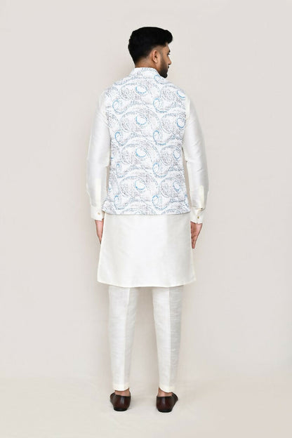 Joban Fashion White Colored Art Silk Fabric Kurta, Jacket With Straight Fit Pant