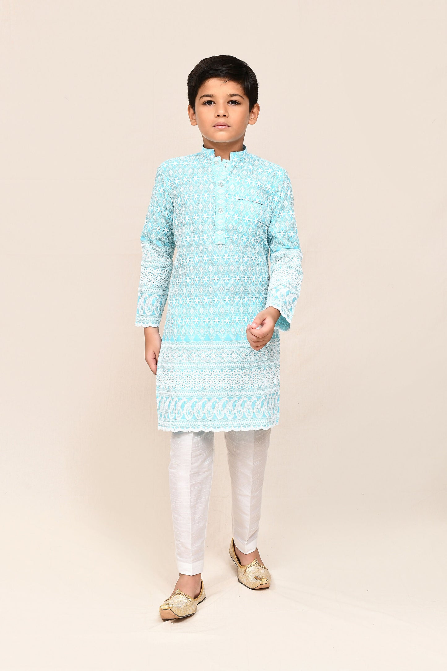 Joban Fashion Cotton Sky Blue Kurta With Straight Fit Pant