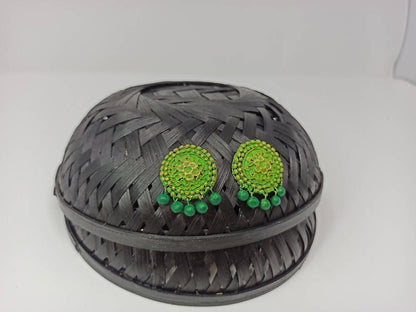 Terracotta Boho Style Studs With Dangles-Green