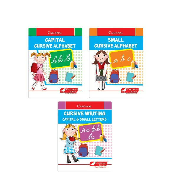 Cardinal Cursive Alphabet Capital and Small Letter Writing Practice Books for Kids| Set of 3|Kindergarten Book for Kids Ages 3-7 Years