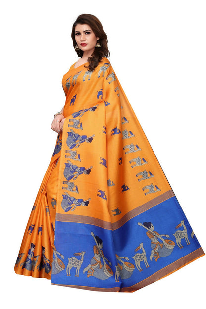 Vamika Orange Kalamkari With Jhalar Khadi Silk Saree