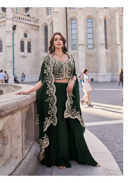 Anaita Green Real Premium Silk Stitched Shrug Suit with Embroidery Work