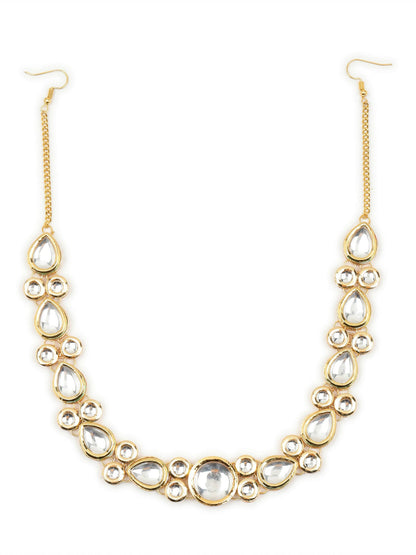 Gold-Polished White Kundan-Studded Hair Band - Ruby Raang