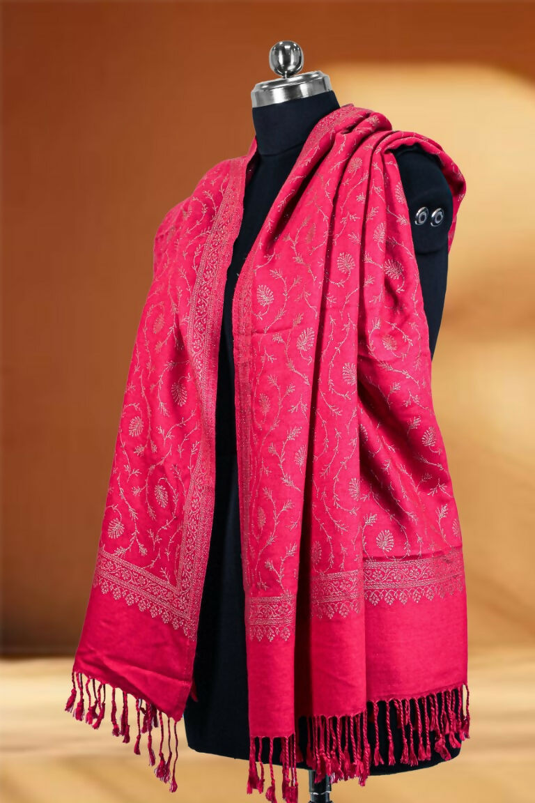 Weaving Mystery Handloom Pashmina Shawl-Kaani Zari - Pink