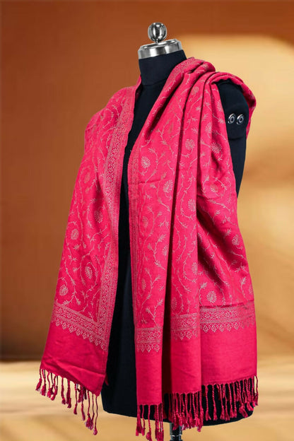 Weaving Mystery Handloom Pashmina Shawl-Kaani Zari - Pink