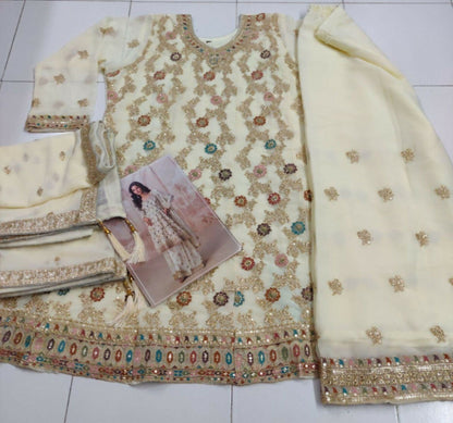 Anaita White Heavy Fox Georgette Stitched Suit with Sequence Work