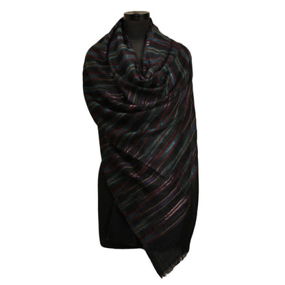 Nizalia Cashmere Fine Wool Black Ikkat Print Stole