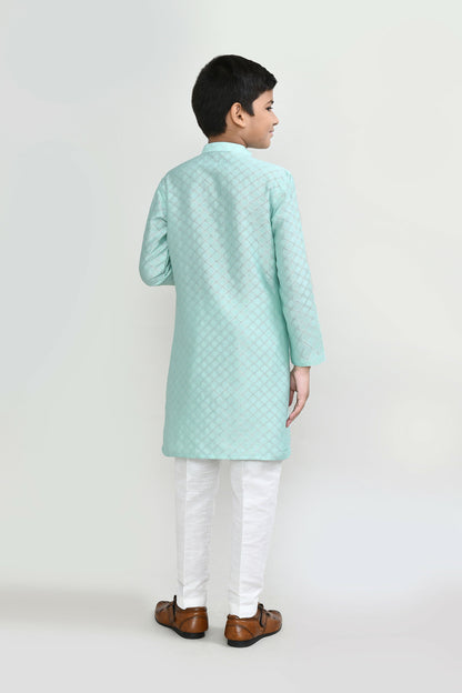Joban Fashion Cotton Silk Pastel Green Kurta With Straight Fit Pant