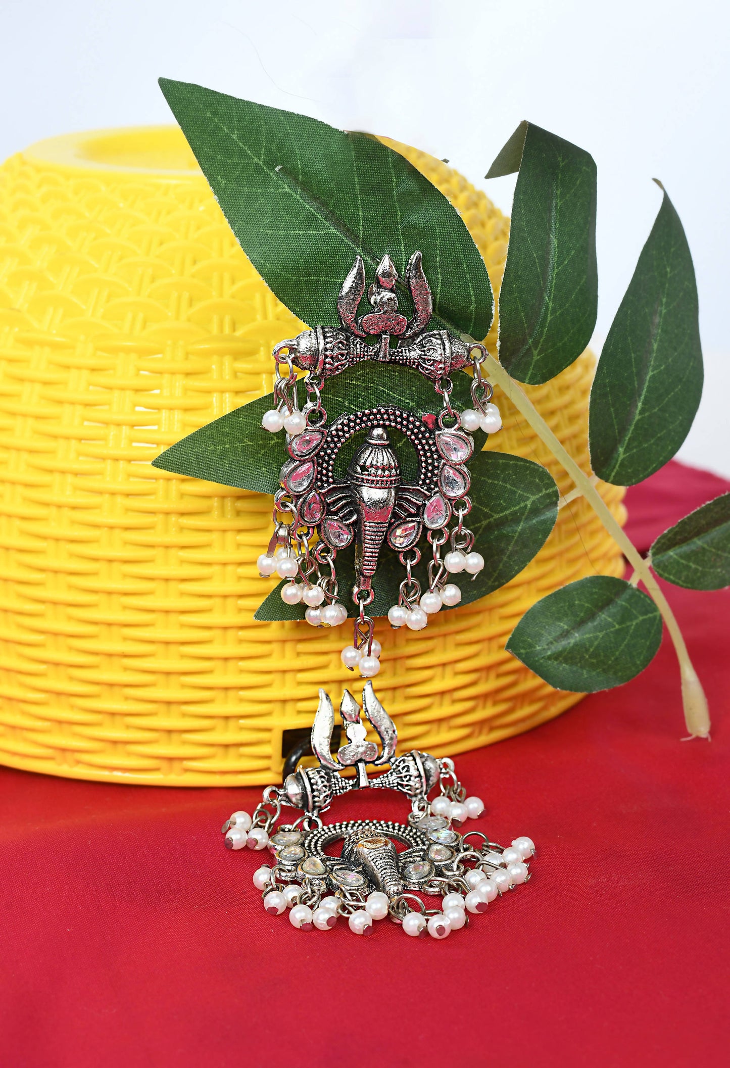 Mominos Fashion Johar Kamal Ganesh Design Silver Color Earrings