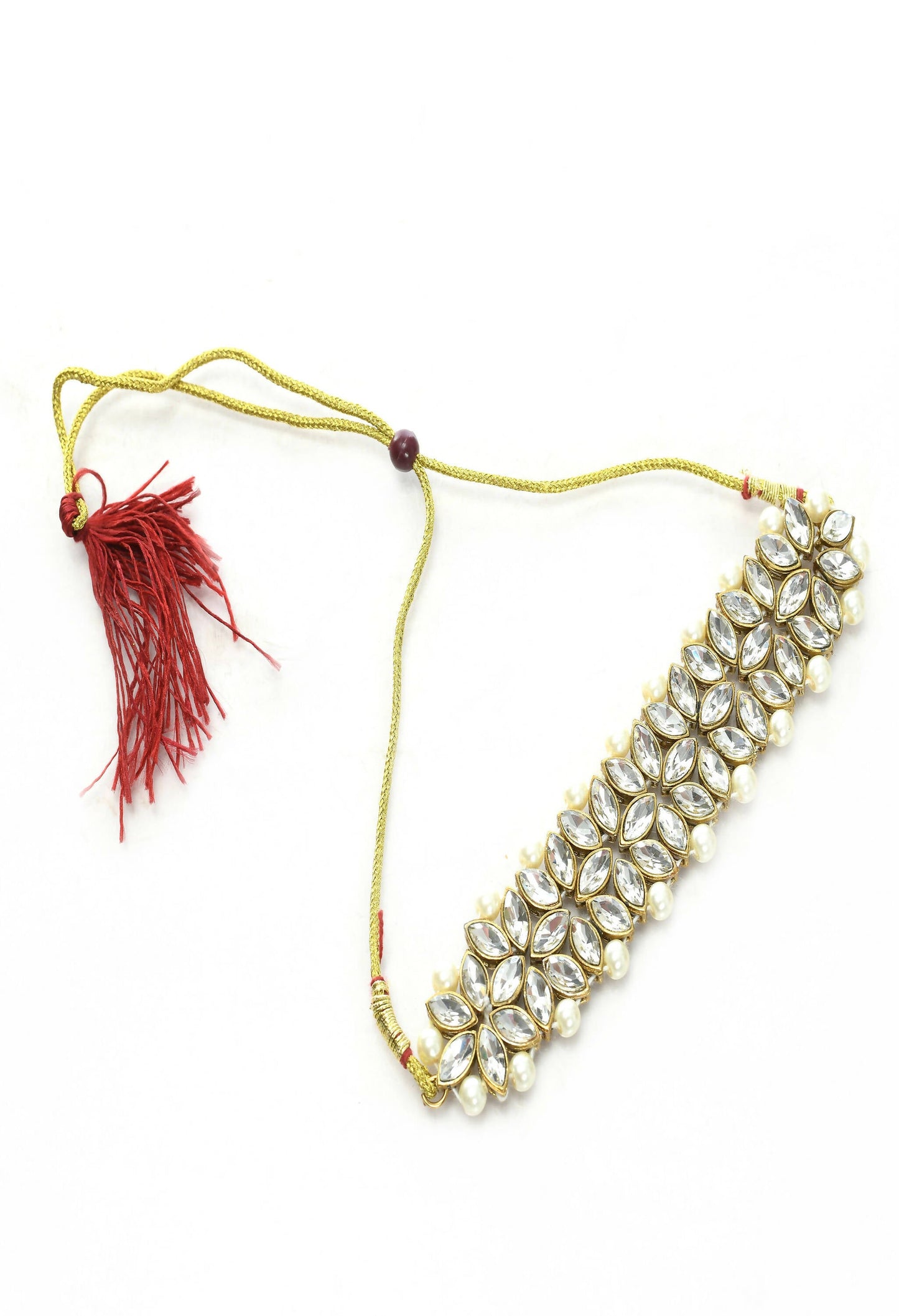 Mominos Fashion Johar Kamal Gold-Polished Brass Finish Kundan/Pearls Choker For Women (White)