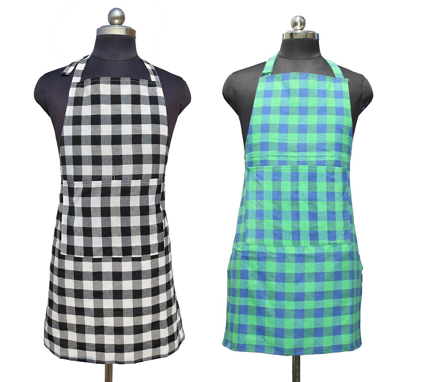 Glun Waterproof Unisex Kitchen Checkered Design Apron-Multicolour (Pack Of 2)