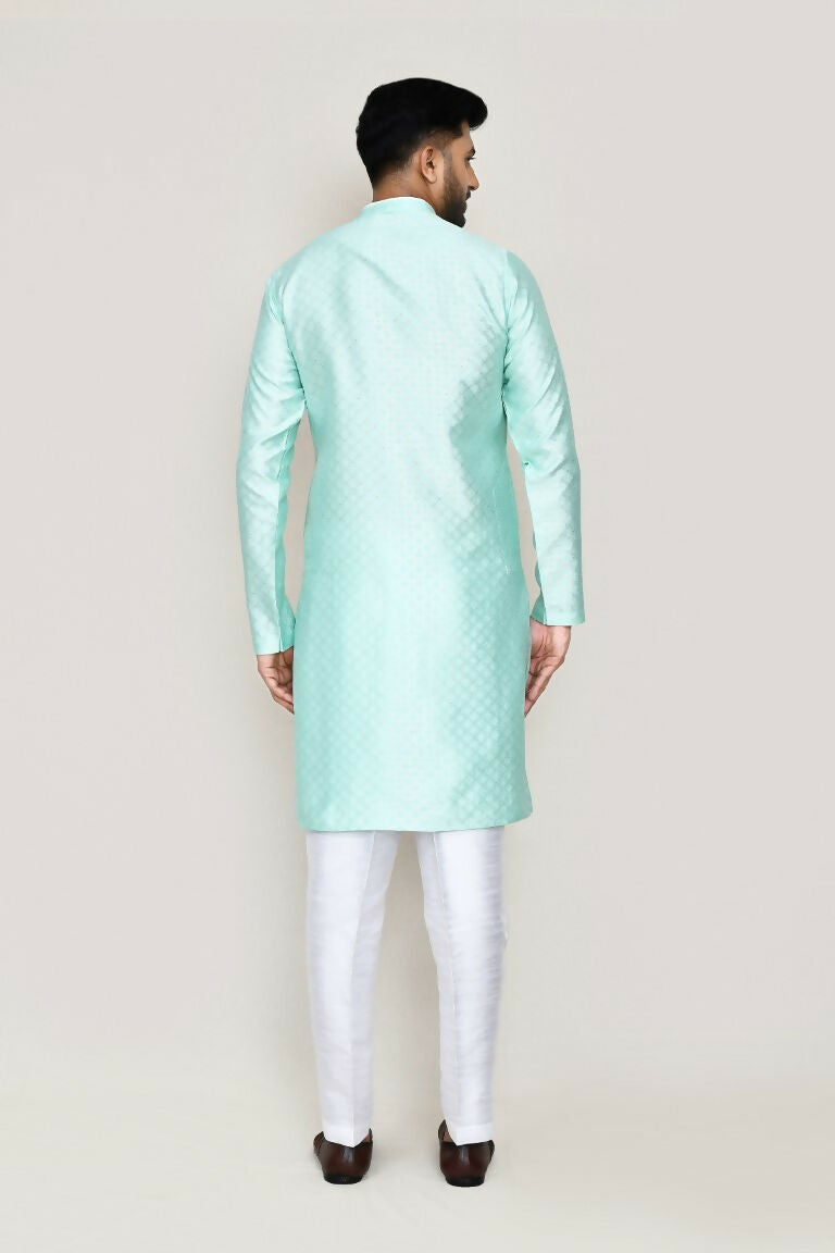 Joban Fashion Green Colored Jacquard Silk Fabric Kurta With Straight Fit Pant