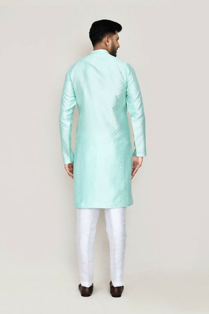 Joban Fashion Green Colored Jacquard Silk Fabric Kurta With Straight Fit Pant