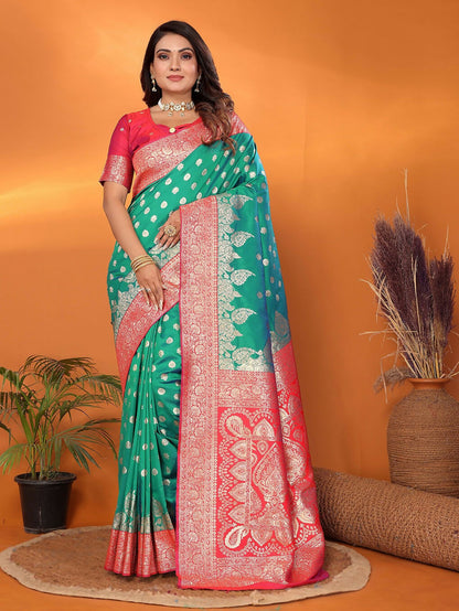 Joban Fashion Banarasi Light Green Woven Soft Silk Saree