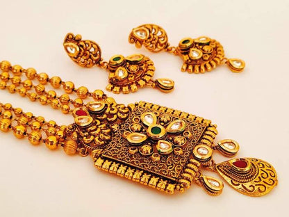 Designer Antique Bridal Gold Long Necklace Set