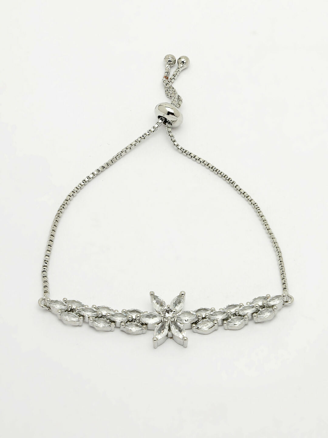 NVR Women Silver-Plated American Diamond Studded Rakhi With Roli Chawal