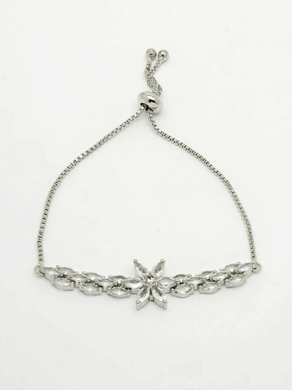 NVR Women Silver-Plated American Diamond Studded Rakhi With Roli Chawal