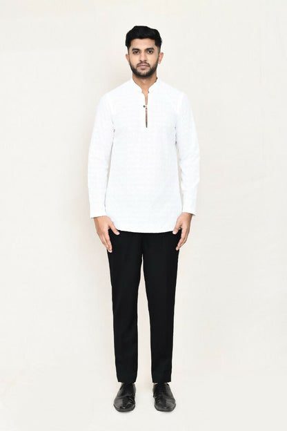 Joban Fashion White Colored Imported Jacquard Fabric Open Prince Coat, Kurta With Pant