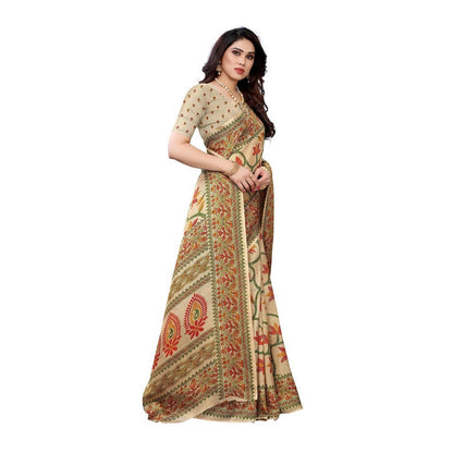 Vamika Printed Jute Silk Brown Saree (Rishika Chiku)