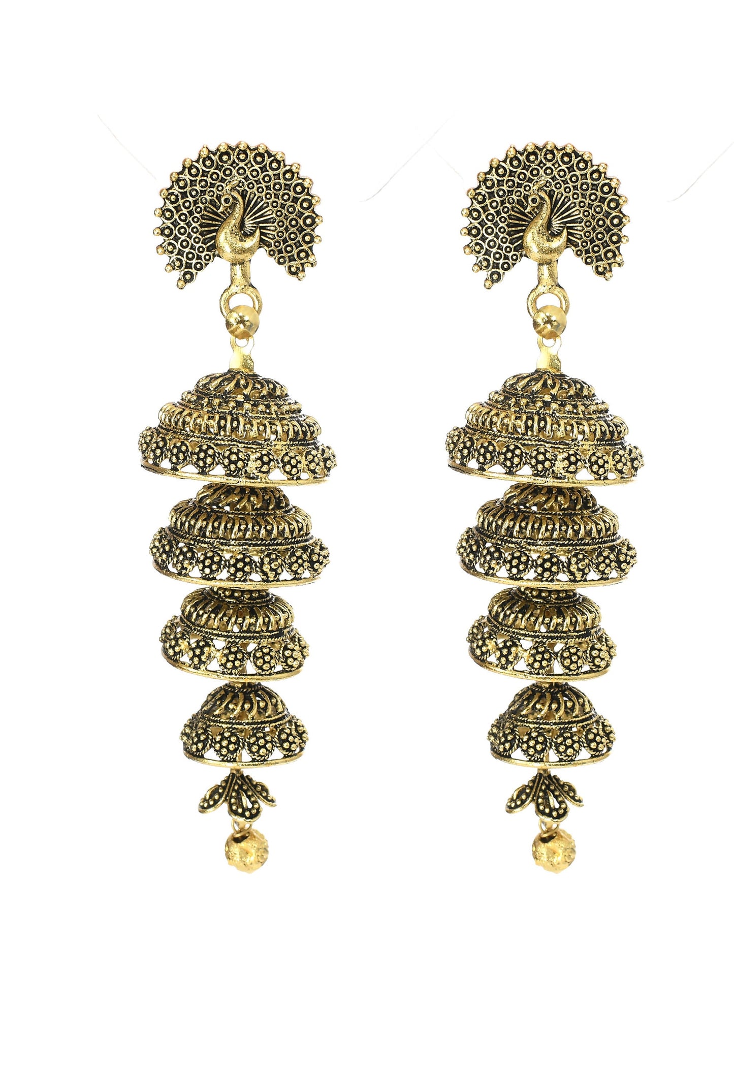 Mominos Fashion Johar Kamal Peacock Design Golden Colour Earrings