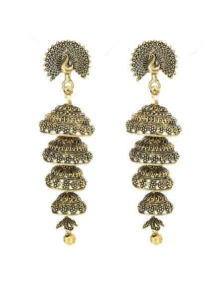 Mominos Fashion Johar Kamal Peacock Design Golden Colour Earrings