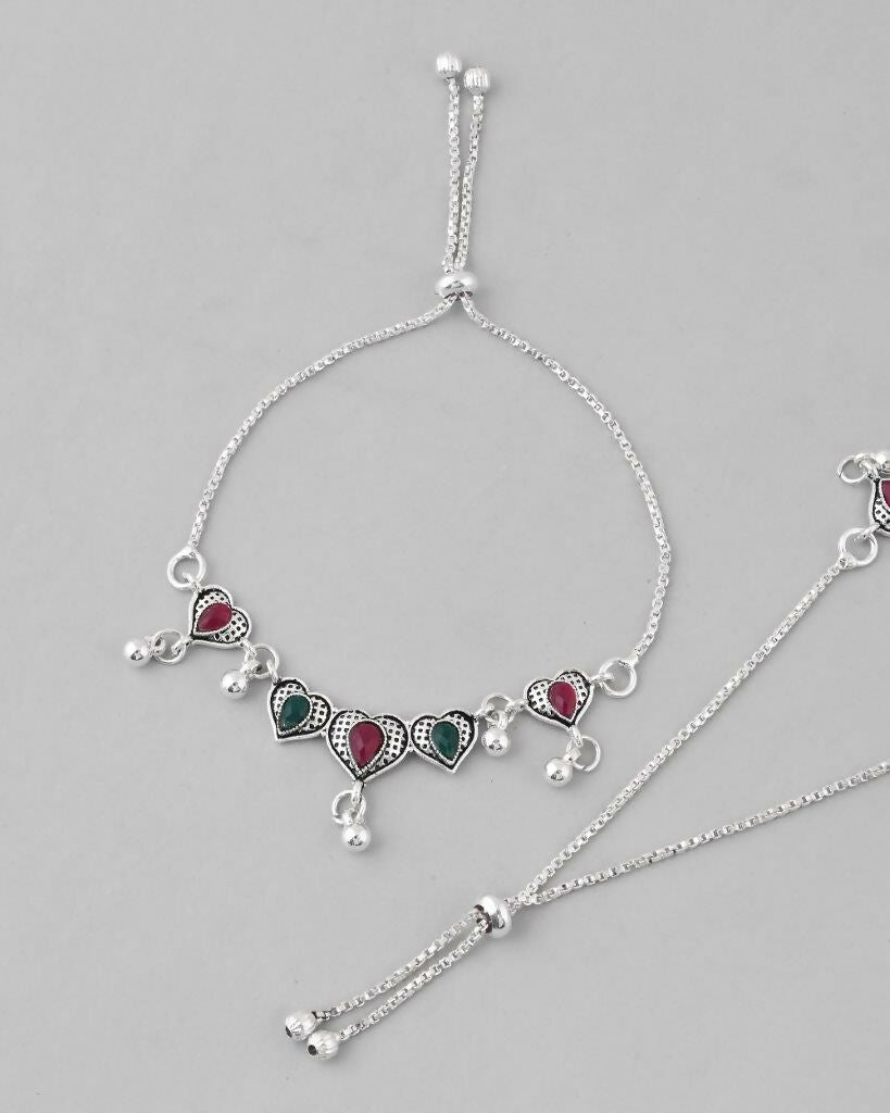 VOJ Set of 2 Traditional Heart Shaped Designer Anklet