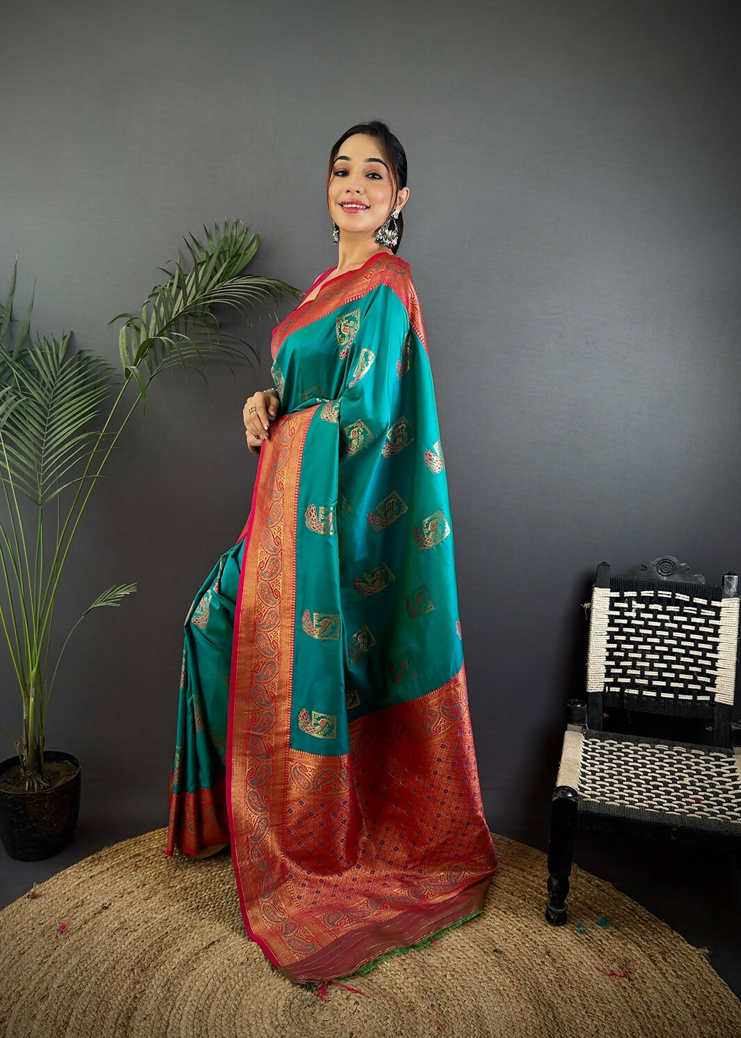 Joban Fashion Maroon Peacock Banarasi Silk Sarees