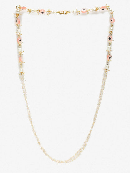 Pink Gold-Toned Evil Eye Beaded Mask Chain - Ruby Raang